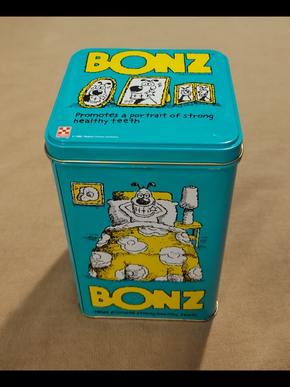 NEW & Vintage 90's! BONZ Teal Collectible Tin with Yellow Accents